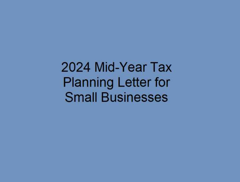 2024 Mid-Year Tax Planning Letter for Small Businesses